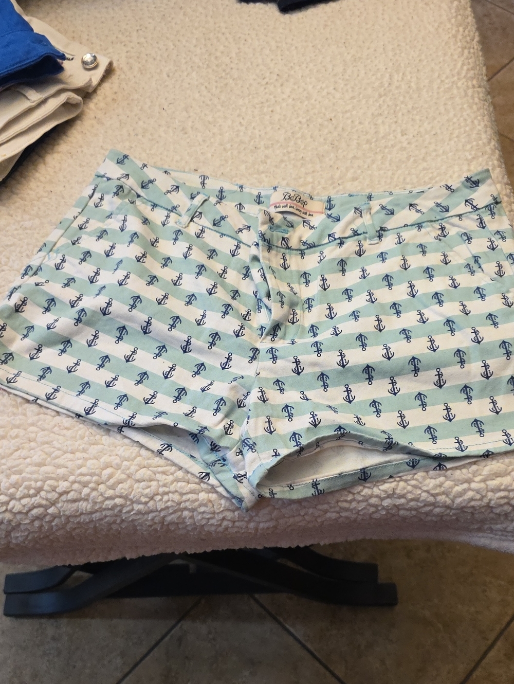 BeBop Light Blue and Navy Anchor Print Shorts